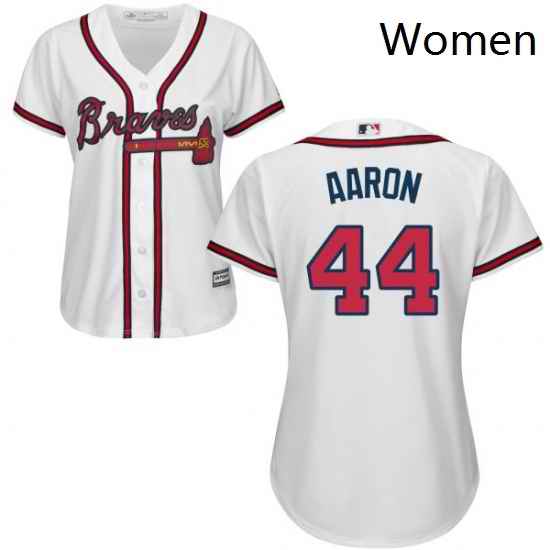 Womens Majestic Atlanta Braves 44 Hank Aaron Replica White Home Cool Base MLB Jersey